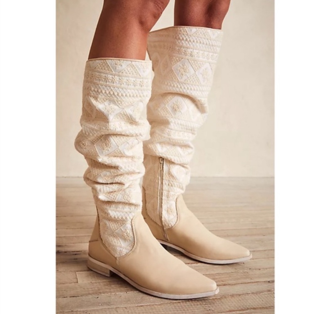 Free People Bren Textile Slouch Boots Ecru